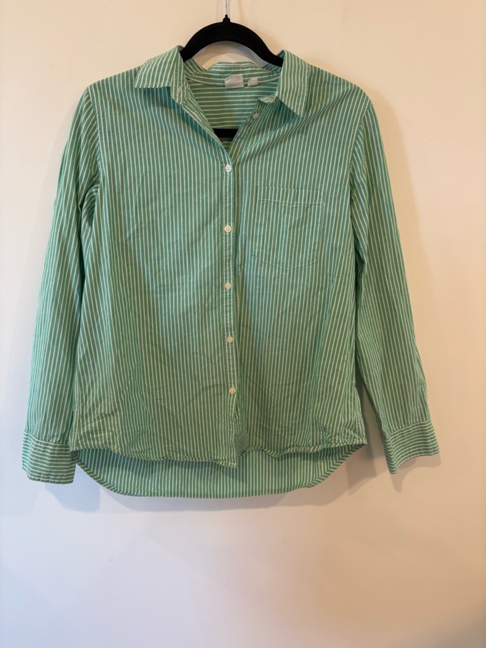 GAP Green and White Striped Button-Down Shirt